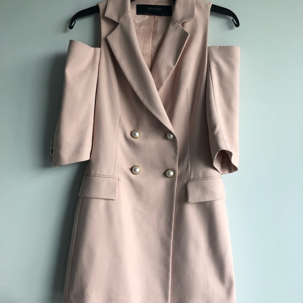 Zara Cold Shoulder Blazer With Faux Pearl Buttons - Picture 12 of 16